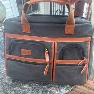 Cool Bell  Charcoal Canvas And Brown Leather Laptop Bag 17,3”